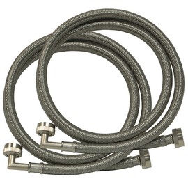 Eastman 48378 Braided Stainless Steel Washing Machine Hoses with 90 Degree Elbow, 3/4 inch FHT, 6 Ft, 2 Pack