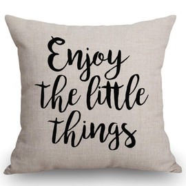 SSOIU Quote Saying Decor Throw Pillow Covers Enjoy The Little Things with Motivational Words Cotton Linen Decorative Pillow Covers for Home Sofa Bed Room Pillowcase 18"x18"