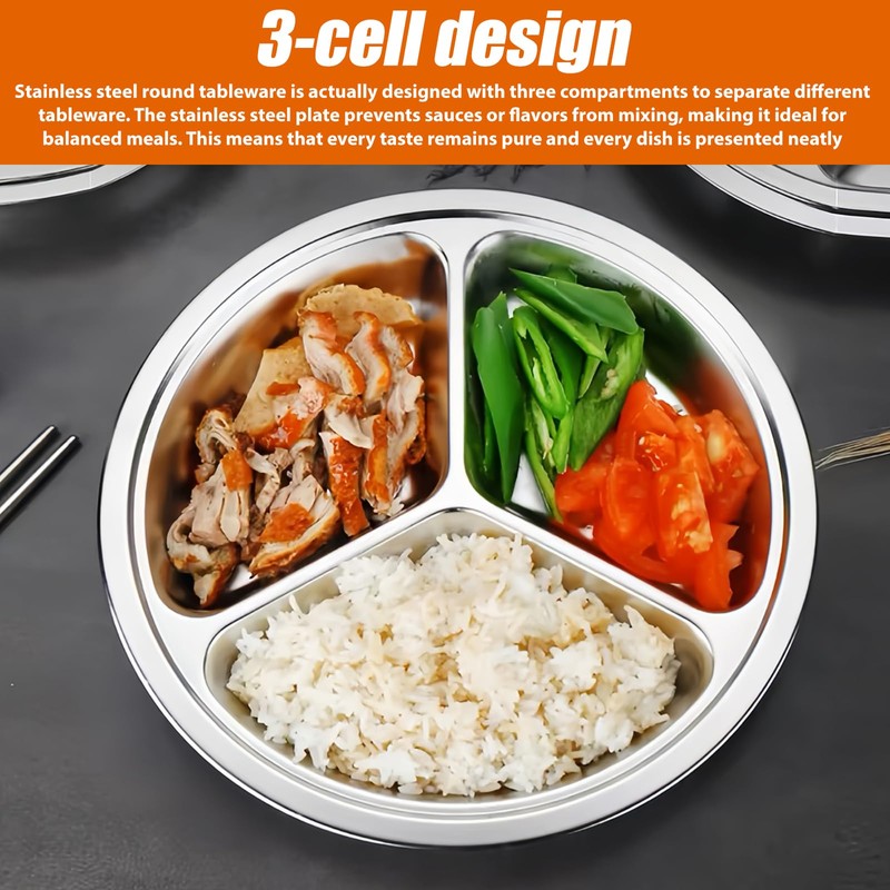 Pack of 2 Round Divided Dinner Plates, Stainless Steel, 24