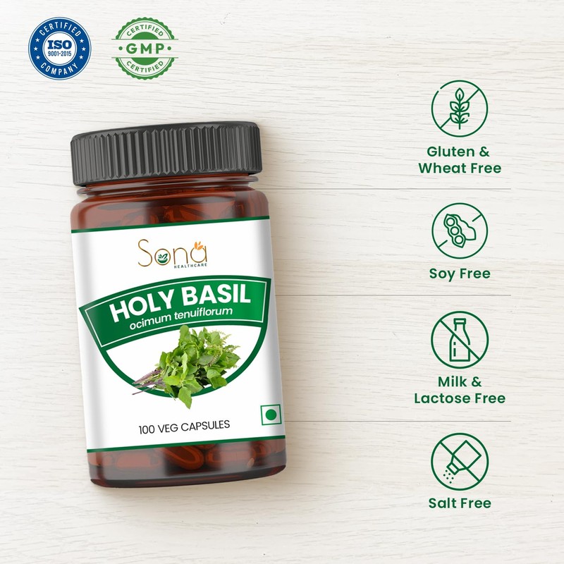 SONA Holy Basil Capsule - 1000mg Veg Capsules 100 Count
