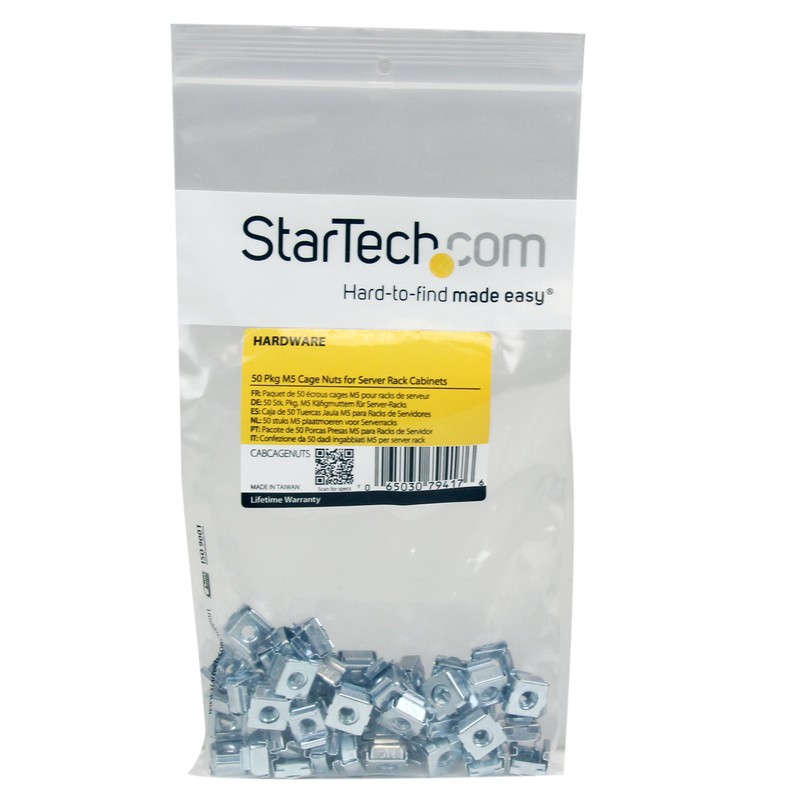StarTech CABCAGENUTS Pack de 50 Tuercas Enjauladas M5 para Rack