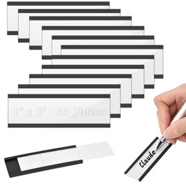 Kokila Soportes Magnéticos para Etiquetas, Etiqueta Magnética con Protectores de Plástico, Portaetiquetas Magnéticas con Canal C, Etiquetas para Organización de Estantes, 1 x 3 Pulgadas, 50 Piezas