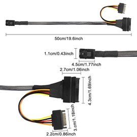 XMSJSIY Mini SAS HD SFF-8643 to SAS 8639 12Gb/s Internal Server NVMe SSD Connection Cable with 15-Pin SATA Power Supply 50cm/19.6inch