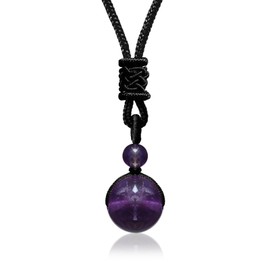 Crystal Necklaces for Women Men, Amethyst Round Necklace for Protection, Crystals and Healing Stones Pendant Jewelry for Spiritual(Amethyst)