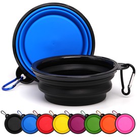 2 Pack Dog Bowl Pet Collapsible Bowls with Clasp Puppy Travel Bowl Portable Cats Water Food Dish for Walking Parking Outdoors Traveling