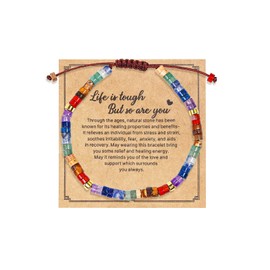 Healing Crystal Beaded Stretch Bracelet Life is Tough But So are You Bracelet with Meanningful Card Natural Stone Inspirational Bracelet for Women Men Get Well Soon Gifts Friendship Jewelry﻿-Style 2