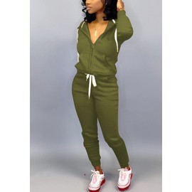 Mrskoala Two Piece Outfits for Women Tracksuit Sweat Suits Workout Jogging Sets Loungewear with Pocket Army Green L