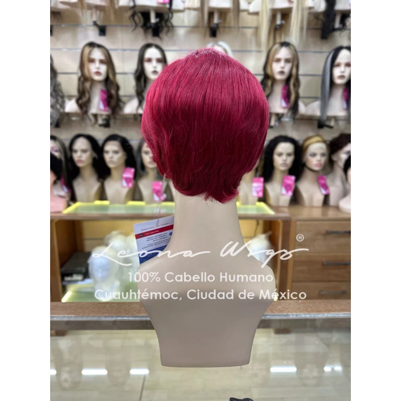 Leona Wigs Peluca Oncológica Pixie Rojiza 100% Cabello Humano