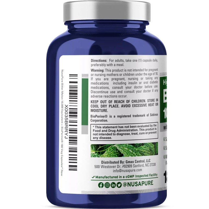 NusaPure Bitter Melon Extract 10,000 mg 180 Veg Caps (100%