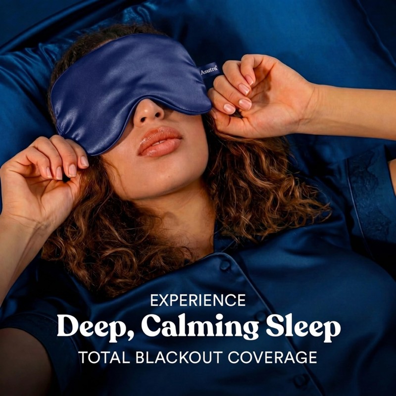 ASUTRA Silk Eye Pillow for Sleep, Navy | Filled w/Lavender