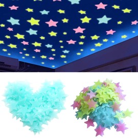 50Pcs Multicolored Stars Glow in The Dark Luminous Stars Fluorescent Reusable Plastic Wall Stickers Wall or Ceiling Stars Fluorescent Luminous Decal Stickers for Simulated Popular,Home Decor
