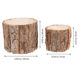 Happyyami 2Pcs Wooden Flower Pot Natural Wood Bark Flower Bucket Barrel Planters Rustic Shabby Vase Farmhouse Planter Pot Flower Arrangement Container for Decor 10cm Tree Planter