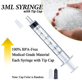 3ml Syringes with Cap, Luer Slip Tip, Whole Pack Bulk Sterile Sealed, No Needle, 50 Pack