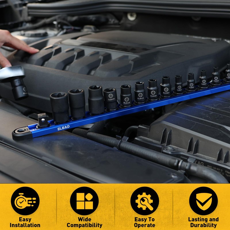 14-Piece Female E-Torx Star Socket Set with Magnetic Storage Rail,