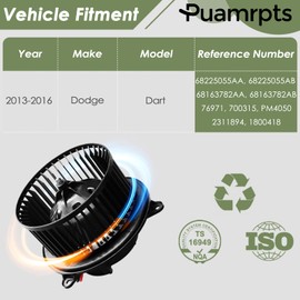 PUAMRPTS AC Heater Blower Motor Assembly - Compatible with Dodge Dart Sedan 2013 2014 2015 2016 - Replace# 68225055AA 700315