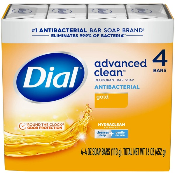 Dial Antibacterial Deodorant Bar Soap, Advanced Clean, Gold, 4 oz,