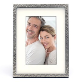 MIMOSA MOMENTS Pewter Hammered Metal Picture 6x8" Frame Displays 4x6 Inch Photo with Mat or 6x8 Inch Without Mat, Tabelop Photo Frame Displays Horizontal or Vertical Photo, Ideal Gift to Family and Friends
