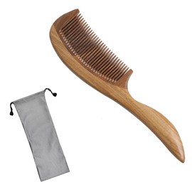 Rhinenet Wooden Hair Comb Handmade Green Sandalwood Hair Brush Anti-Static Fine Tooth with Drawstring Bag for Women Men Thick Thin Curly Dry Hair