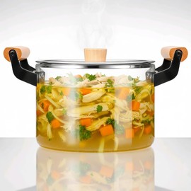 2.5L/3.5L/4.5L Clear Glass for Cooking on Stove, Big with Wooden Handle, Large Simmer for Stove Potpourri, Frying with Clear Lid for Boiling, Heat-Resistant, Food-Grade & Easy to Clean (3.5L)