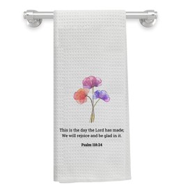 Knibeo Christian Gifts for Women Faith,Bible Verse Scripture Kitchen Towels,Watercolor Floral Kitchen Towels,Christian Decor,Christian Hand Towels for Kitchen Bathroom,Psalm 118:24,16x24 Inch
