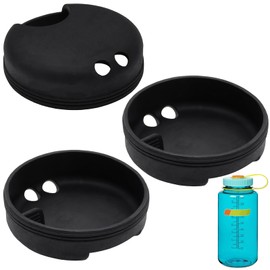 TiciKim 3 Pack Silicone Splashguard for Nalgene 32 oz Wide Mouth Bottle - Fits Most 53mm Mouth Bottles - Wide Mouth Splash Guard for Nalgene Water Bottles Accessories (Black)