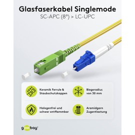 goobay 59648 Fibre Optic Cable (FTTH) / Singlemode (OS2) Simplex / SC APC (8°) Male to LC-UPC (8°) Male/Light Wave Cable / 1 Metre