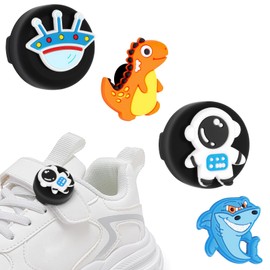 AXFEE 2Pack Air-Tag Holder For Kids Shoelaces, Cartoon Kids Shoelaces Air-Tag Holder, Soft Hidden Clip Tag For Air Tag, Gps Tracker Accessories for kids Toddler Shoes Insert, with 4 Black Shoe Flower