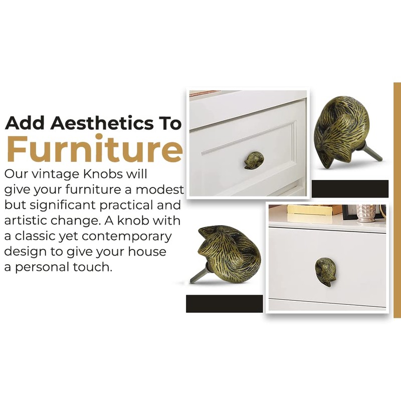 Perilla Home Set of 4 Antique Knobs Decorative Sleeping Fox