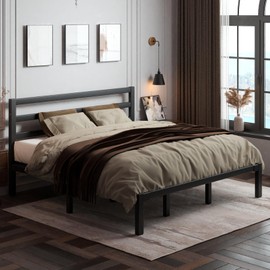 LoVinson King Size Bed Frame, Heavy Duty Platform Bed Frame with Strong Metal Foundation,Under Bed Storage,Mattress Foundation,No Box Spring Required,Easy Assembly, Black