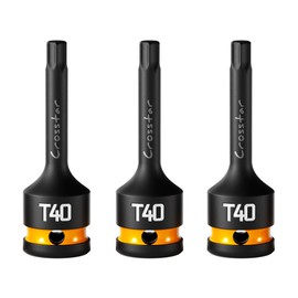 Crosstar 3pc T40 Impact Torx Bit Socket Set, 1/2" Drive Cr-Mo Steel, Long High Impact Star Sockets for Automotive & Heavy-Duty Use, Professional Mechanic Tools with Transparent Case