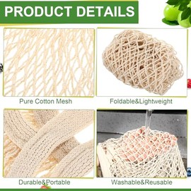 Paterr 4 Pack Cotton Mesh Produce Bags Bulk Reusable Market Bag Washable Net Grocery Purse String Shopping Tote Beach Organizer for Vegetable Fruit Pi