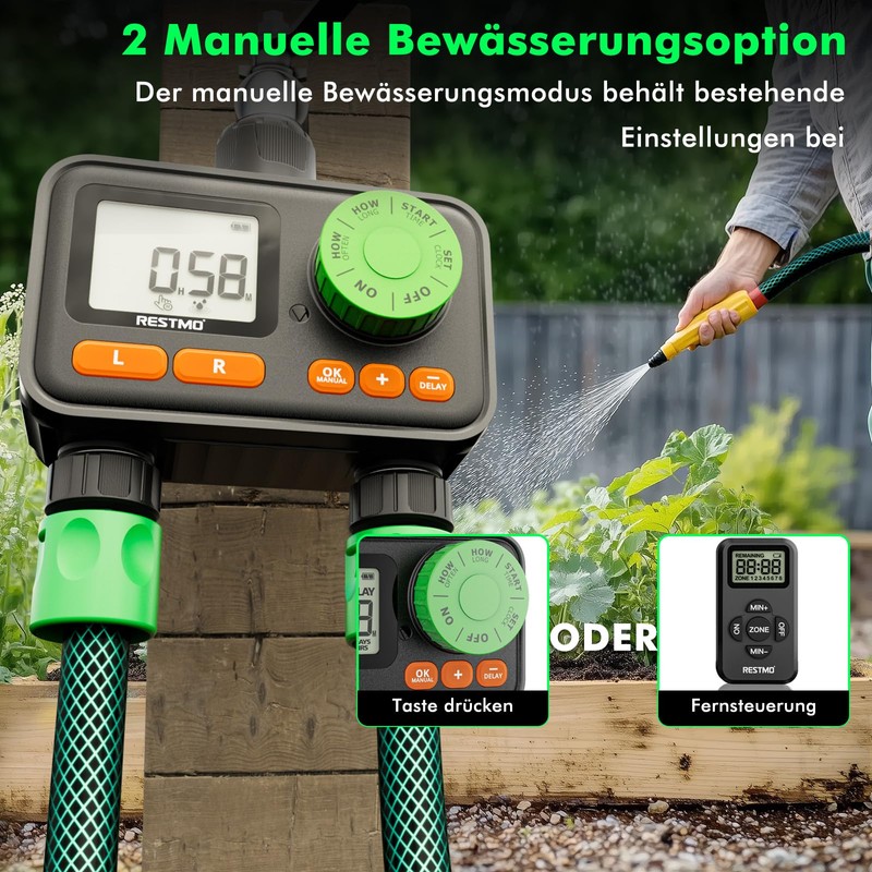 RESTMO RF Remote Control Irrigation Computer Water Timer for Outdoor