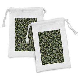 Ambesonne Vegetable Fabric Pouch Set of 2, Olive Tree Farming Forest Nature Branches Leaves Gourmet Fresh, Small Drawstring Bag for Toiletries Masks and Favors, 9" x 6", Army Green and Charcoal Grey