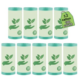 180 Count Compostable Liner Bags 3.2 Gallon Compostable Waste Bags Kitchen Trash Bags Extra Thick Kitchen Small Compost Bags for Countertop Bin 12 Liter