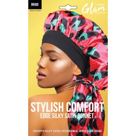 DONNA Stylish Edge Reversible Silky Bonnet, Shower Cap for Women Silk Bonnet for Sleeping Satin Bonnet Braid LEOPARD