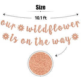 Our Wildflower is on Her Way Banner, Sweet Daisy Baby Shower Party Decorations, Sweet Wildflower Theme Baby Shower/Gender Reveal Party Decoration Supplies, Rose Gold Glitter