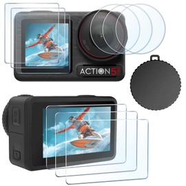 FiTSTILL 10 protectores de visualización LCD con tapa de lente de silicona aplicables para DJI Osmo Action 5 Pro, dureza Ultra HD 9H, resistente a los arañazos, sin burbujas, accesorios de cámara de