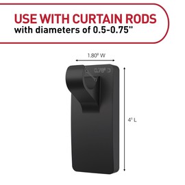 Command 10 lb Matte Black Curtain Rod Hooks, 2 Hooks and 4 Strips, No Drilling Christmas Decorations, Use with Rod Diameters 0.5-0.75"