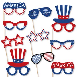 Big Dot of Happiness Patriotic Glasses - Paper Card Stock 4th of July USA Patriotic Independence Day Party Photo Booth Props Kit - 10 Count