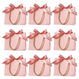 Nwvuop Pack of 10 Small Pink Gift Bags with Bows and Handles, 14 x 6 x 12 cm Pink Party Bags Small Gift Bag Mini Party Favour Bags for Various Occasions