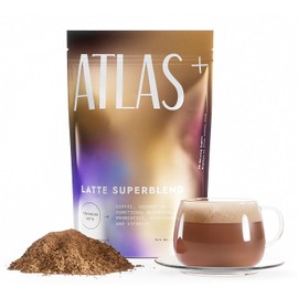 Atlas+ Latte Superblend– Premium Mushroom Coffee with Collagen, Probiotics, D3 & B12, Lion’s Mane, Reishi, Cordyceps, Coconut– for Energy, Focus, Immunity & Gut Health– 20 Servings (1 Bag)