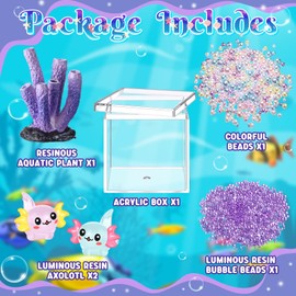 HyDren Axolotl DIY Tank Axolotl Craft Mini Axolotl Figures Axolotl Beads Axolotl Gift Set Axolotl Charms (Purple,Stylish Coral)