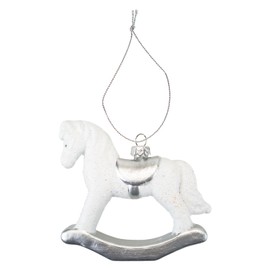 VFM e-Store - Christmas Tree Decoration Silver White Rocking Horse X 1 Stocking Filler Xmas Present Celebration Festive Winter Ornaments - 10cm Rocking Horse