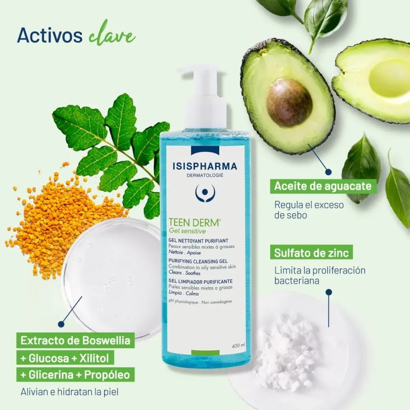 Isispharma Teen Derm Sensitive Gel Limpiador 400ml Piel Sensible