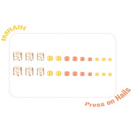 IMRAIN Flower Press on Toe Nails Short Square Fake Toenails with Flower Designs Orange Yellow Full Cover Acrylic False Toenails Summer Glue Stick on Toe Nails for Women 24Pcs