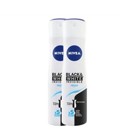 NIVEA Invisible for Black & White Fresh Deodorant Spray, Anti-Perspirant for Women, 150ml – 72H Sweat & Odour Protection, No White Marks or Yellow Stains, Alcohol-Free, Fresh Scent, 2 Pack