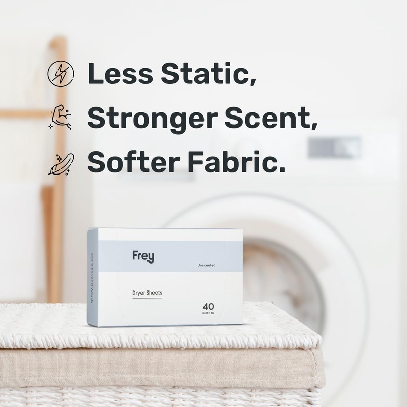 FREY Naturally Scented Dryer Sheets - Fabric Softener for Soft,