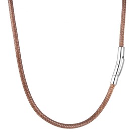 RWQIAN Mens Leather Necklace Cord Brown 71cm with Stainless Steel Clasp,Waterproof Braided Rope Leather Chain 3mm Width for Men Women
