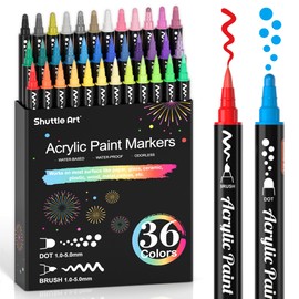 Shuttle Art 36 Colors Dual Tip Acrylic Paint Markers, Brush Tip and Dot Tip Acrylic Paint Pens for Rock Painting, Ceramic, Wood, Canvas, Plastic, Glass, Stone, Calligraphy, Card Making, DIY Crafts