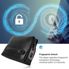 Fockety Smart Fingerprint Wallet for Men Women, Zipper Leather Wallet Smart Fingerprint Lock Security Anti Theft Handbag Black Card Bag Men Women Christmas Gifts